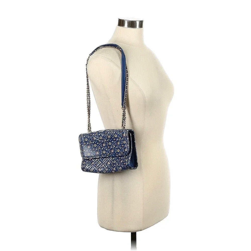 TORY BURCH Fleming Blue Wild Pansy Printed Small Convertible Shoulder Bag